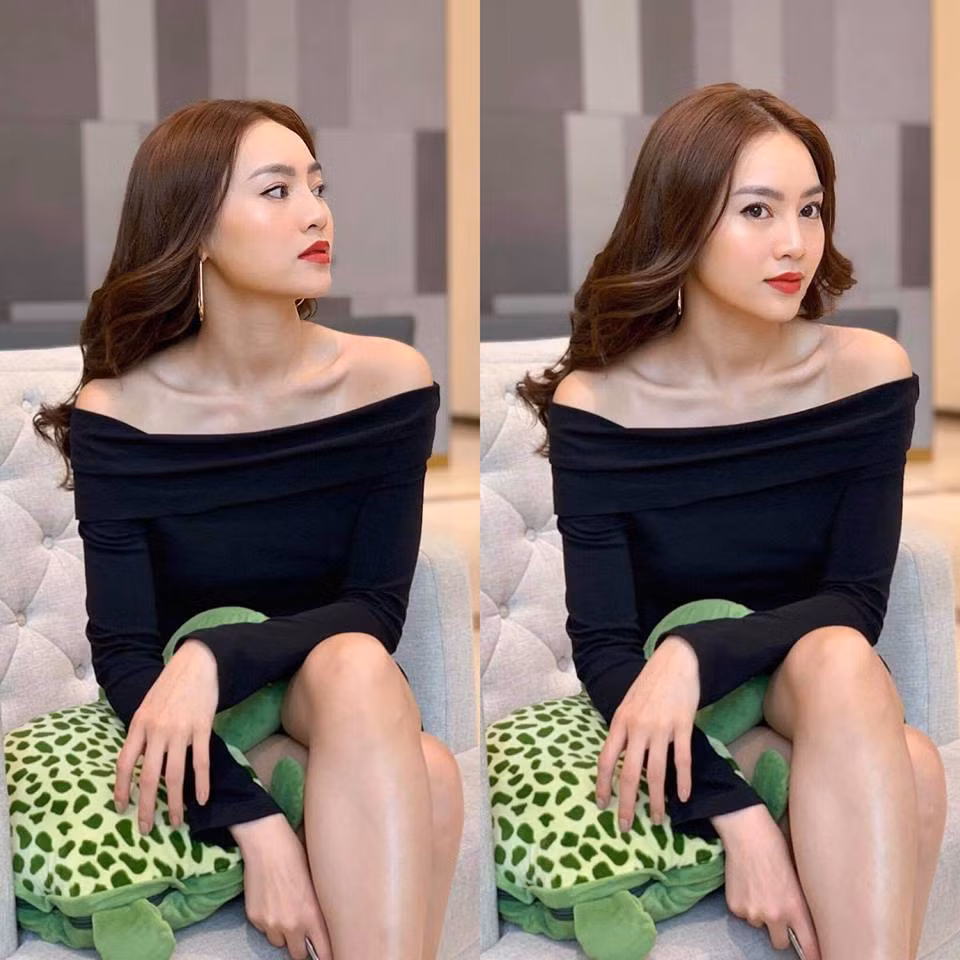 Nữ diễn viên cũng khá ưu ái những trang phục trễ vai khoe làn da trắng nõn.