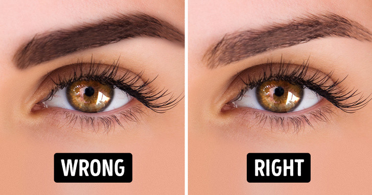 Kẻ lông mày quá đậm: Sai lầm này khiến tổng thể khuôn mặt bạn trông “lố” hơn. Bạn nên chọn màu chì và bột phấn hơi nhạt hơn so với màu tóc và lấy lược chải mày tán đều để lông mày. Ảnh: BS. 