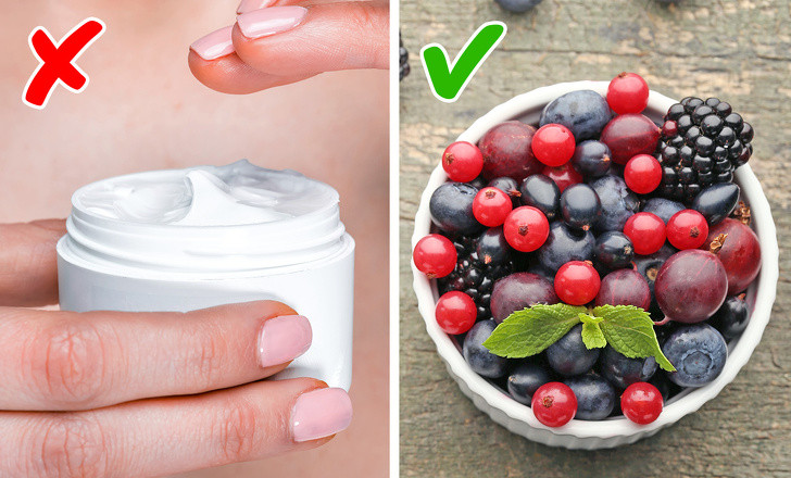  Tăng cường bổ sung chất chống oxy hóa: Thực phẩm giàu chất chống oxy hóa có thể giúp chống lại những tổn hại mà stress oxy hóa gây ra cho làn da của bạn. Hãy thử ăn nhiều quả việt quất, nho, dâu tây, mâm xôi, đậu đỏ, rau bina và cải xoăn.