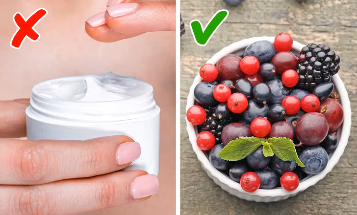  Tăng cường bổ sung chất chống oxy hóa: Thực phẩm giàu chất chống oxy hóa có thể giúp chống lại những tổn hại mà stress oxy hóa gây ra cho làn da của bạn. Hãy thử ăn nhiều quả việt quất, nho, dâu tây, mâm xôi, đậu đỏ, rau bina và cải xoăn.