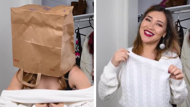 Cách mặc áo chui không sợ lem son: Sau khi trang điểm xong, bạn có thể áp dụng cách này mặc áo để tránh bị lem son. Ảnh: BS.