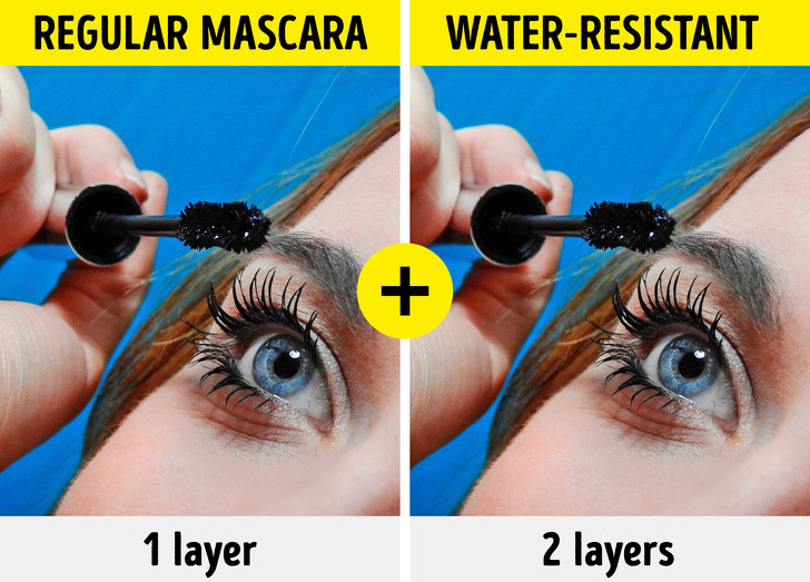 Rửa mascara chống nước: Nhiều cô gái biết khó khăn để loại bỏ lớp mascara chống nước. Để tránh điều này, bạn nên dùng mascara thông thường lên trước rồi tiếp tục chuốt mascara chống nước lên trên.