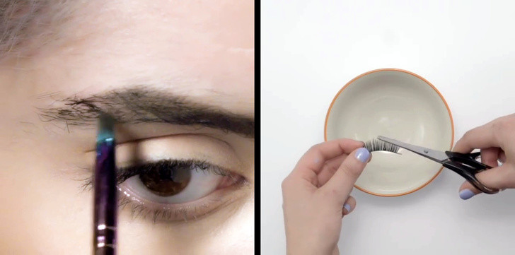 Tạo lông mày dày hơn: Muốn lông mày dày dặn hơn, hãy cắt ngắn lông mi giả, trộn chúng với ít keo không độc hại và gắn chúng vào lông mày bạn bằng bàn chải.
