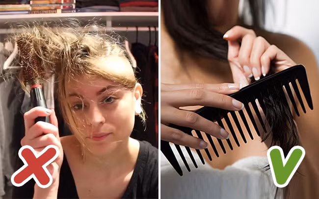 Sử dụng lược răng thưa: Hãy dùng một chiếc lược răng thưa chải tóc bởi chúng sẽ giúp bạn có mái tóc suôn mượt. Thậm chí, bạn có thể dùng chúng để tán dầu dưỡng, giúp dầu dưỡng thấm đều tới từng sợi tóc.