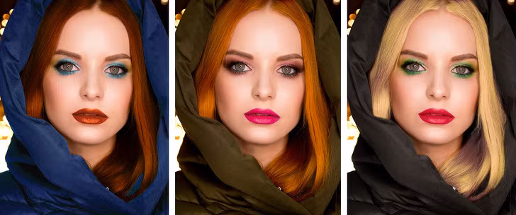 Trang điểm và quần áo có thể thay đổi màu mắt: Phụ nữ có thể thay đổi màu mắt bằng cách trang điểm, mặc quần áo, màu tóc và các phụ kiện. Ví dụ, phụ nữ với đôi mắt màu nâu có thể mặc trang phục có màu vàng, hồng và xanh lá cây sáng để làm cho đôi mắt có màu nhạt hơn.