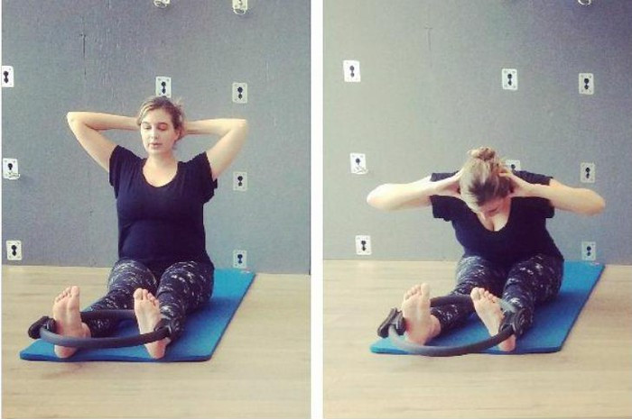 5. The sky near the river: Nằm ngửa, thư giãn trên thảm tập, hai tay nắm lại vòng ra sau đầu. Từ từ nâng cơ thể lên đến khi ngồi thẳng dậy. Tiếp theo, cúi gập người xuống. Sau đó, từ từ trở về vị trí ban đầu.