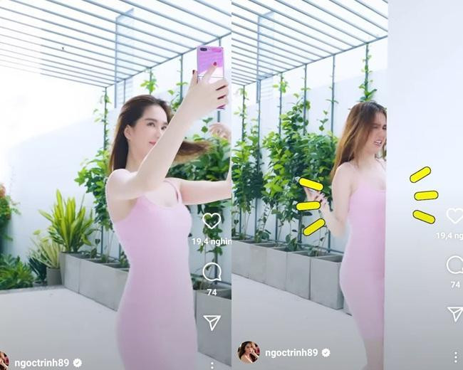 Mới đây, Ngọc Trinh chia sẻ đoạn clip vui lên mạng xã hội, diễn cùng với cô là đàn anh Vũ Khắc Tiệp. Bên cạnh sự thích thú, nhiều cư dân mạng lại quan tâm tới thân hình của người đẹp 8X. Khác với dáng vẻ thon nuột thường thấy, "nữ hoàng nội y" trong clip này lộ rõ vẻ đô con. Thậm chí cô còn bị... nghi ngờ bầu bí vì vòng 2 to bất thường.