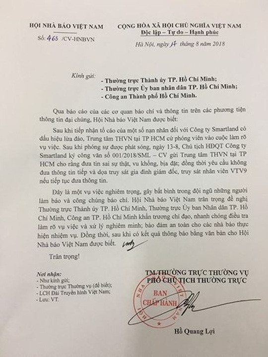 Smartland de doa truy sat lanh dao VTV9: Hoi Nha bao de nghi dieu tra