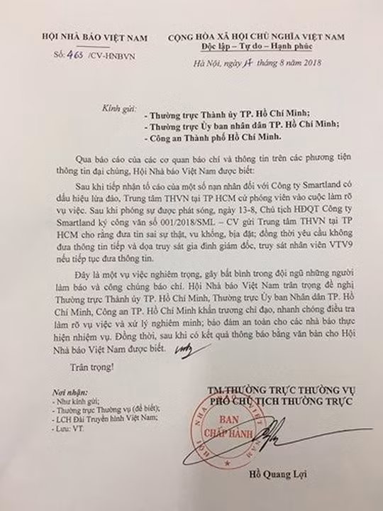 Smartland de doa truy sat lanh dao VTV9: Hoi Nha bao de nghi dieu tra