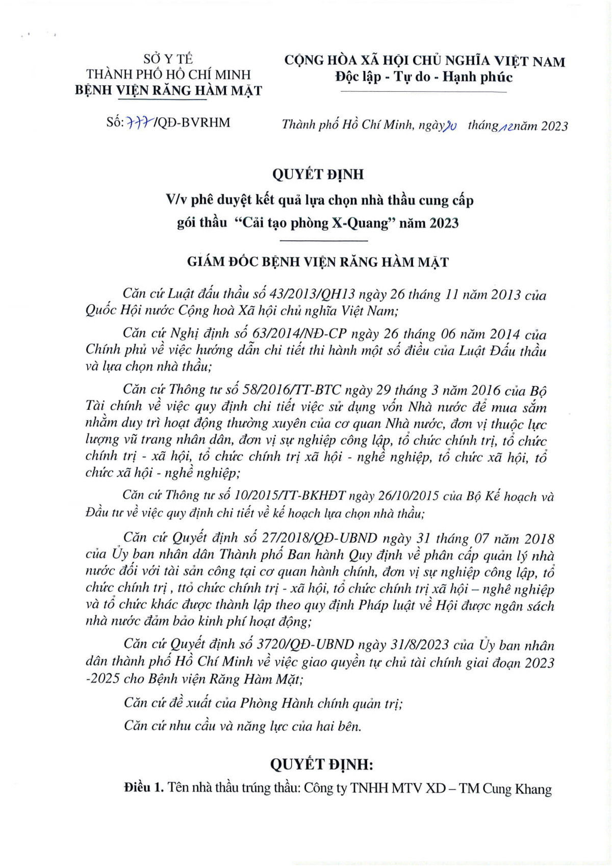 Công ty Cung Khang: Nhà thầu lâu năm của BV Răng Hàm Mặt TP HCM? - Hình 2 Cong ty Cung Khang: Nha thau lau nam cua BV Rang Ham Mat TP HCM?-Hinh-2