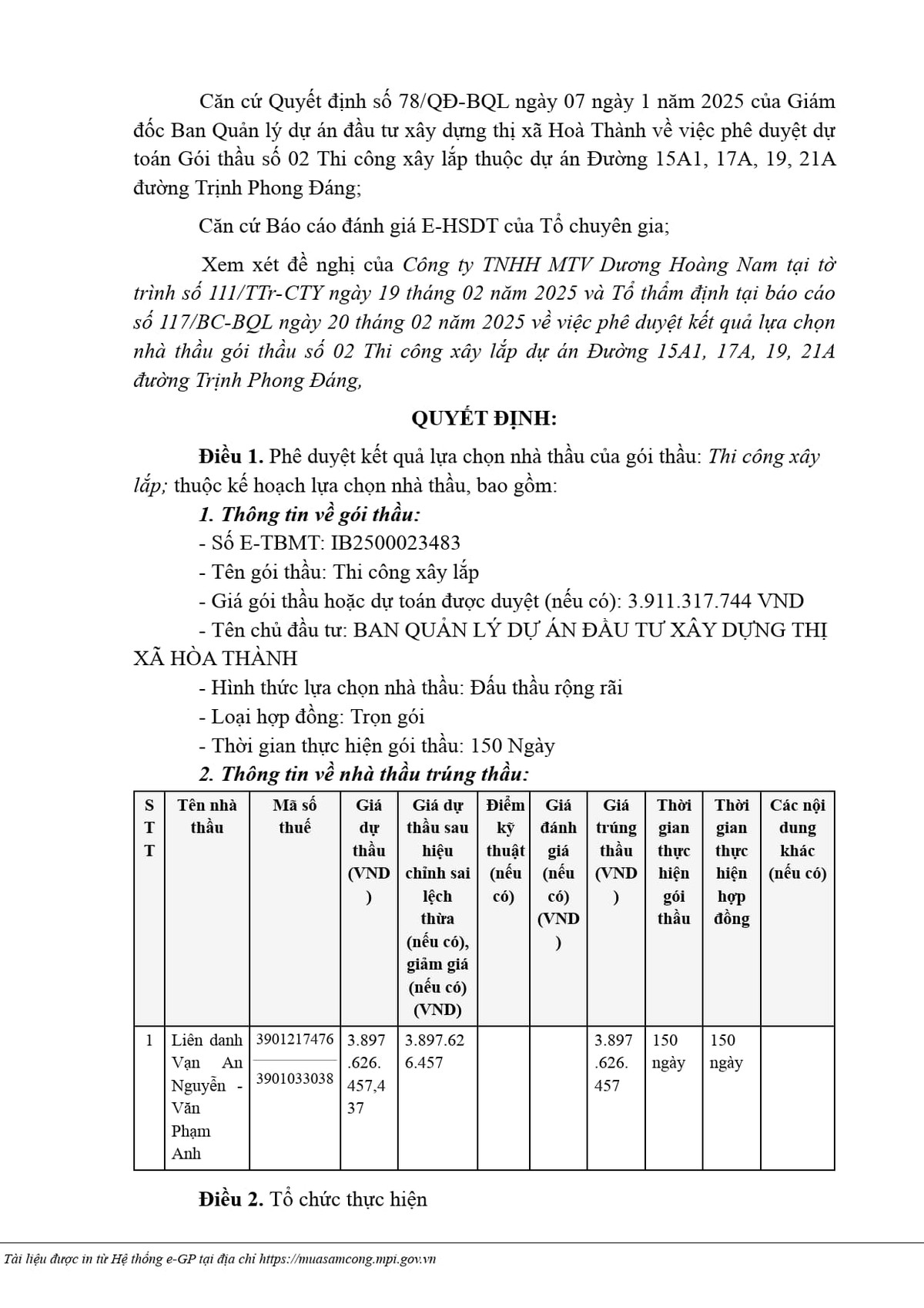 Tay Ninh: Lien danh 2 thanh vien trung goi thau lam duong hon 3,8 ty