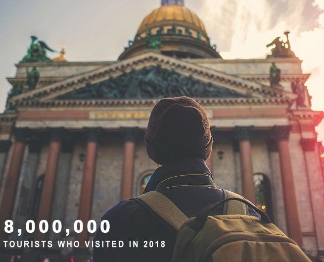 Thành phố St.Petersburg là địa điểm du lịch nổi tiếng của nước Nga. Chỉ riêng năm 2018, 8 triệu khách du lịch đã ghé thăm thành phố nổi tiếng này.