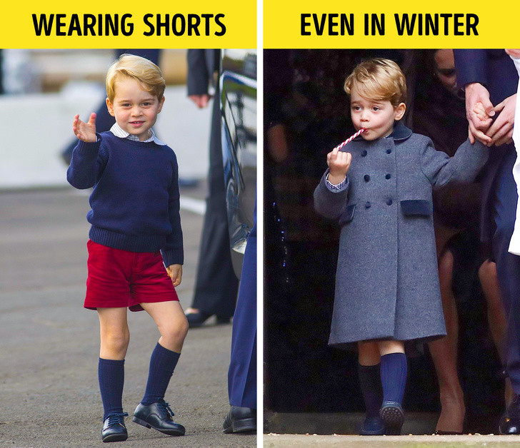 Có thể thấy, Hoàng tử nhí George, con trai của vợ chồng Hoàng tử William, thường mặc quần short ngắn. Theo truyền thống, quần short là loại trang phục thiết yếu đối với các bé trai. Vì vậy, bất kể mùa nào, Hoàng tử George cũng mặc loại quần này. Các bé trai có thể bắt đầu mặc quần dài từ năm 8 tuổi. Ảnh: BS. Mời độc giả xem thêm video: Bốn thế hệ Hoàng gia Anh cùng chụp ảnh sau 120 năm (Nguồn: VTC14)