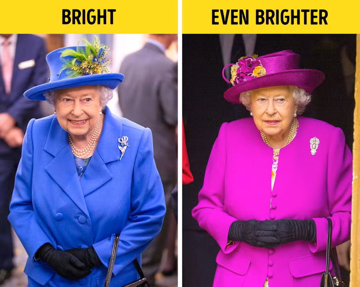 Vì sao Nữ hoàng Anh Elizabeth II luôn xuất hiện trước công chúng trong những bộ trang phục sáng và màu sắc? Đó là bởi vì theo quy tắc của gia đình Hoàng gia Anh, Nữ hoàng cần nổi bật giữa đám đông để mọi người có thể nhìn thấy bà. Ảnh: BS.