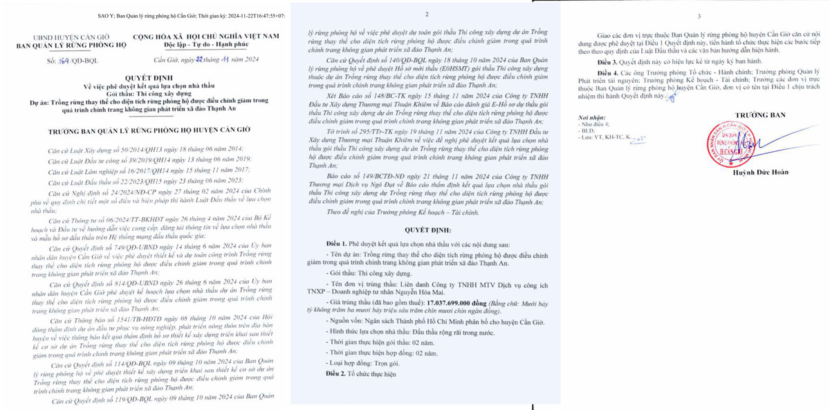 TP HCM: Lien danh TNXP - Hoa Mai, 1 ngay trung 3 goi thau tai Can Gio