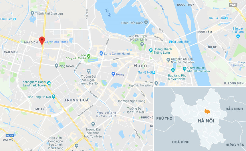 Vị trí xuất hiện nhiều nhà mỏng méo ở khu vực đầu đường Hồ Tùng Mậu giao với Phạm Văn Đồng. Ảnh: Google Maps.