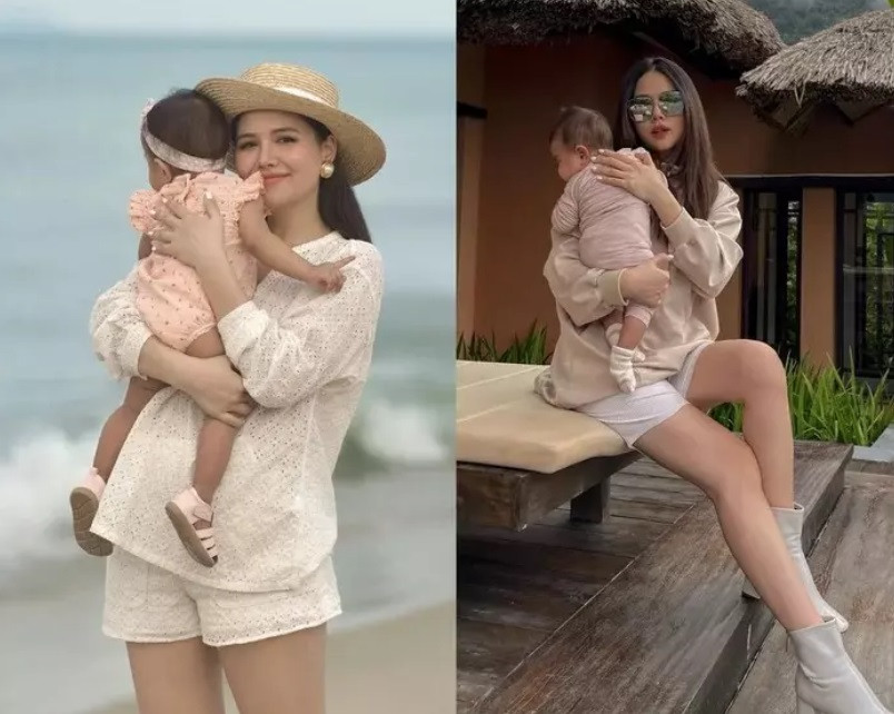 Con gái đầu lòng của Phanh Lee được mẹ cho diện những set đồ đầy ngọt ngào, đáng yêu với tông màu hồng làm chủ đạo. Về phần Phanh Lee, nữ diễn viên cũng chịu khó diện đồ ăn ý với con gái Sochu.