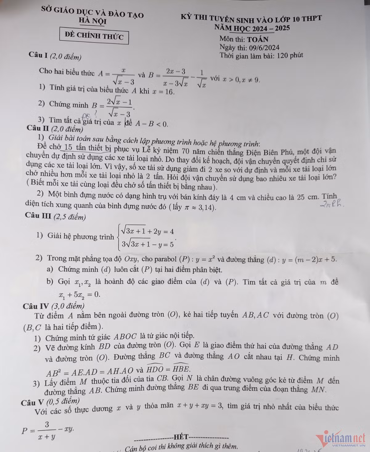 476 thi sinh bo thi mon Toan vao 10 o Ha Noi