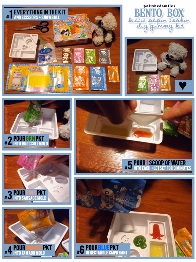 Chỉ cần thêm nước và khuấy trộn, nhào nặn theo hướng dẫn là các bạn trẻ đã có thể làm ra các thành phẩm như sushi, burger, cake, donut, bento... giống y như thật nhưng có kích thước tí hon trông rất đáng yêu.