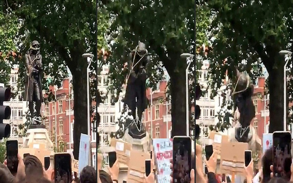 Tại Bristol, một nhóm người biểu tình đã diễu hành đến nơi đặt bức tượng Edward Colston - một nhà buôn nô lệ người Anh trong thế kỷ 17.