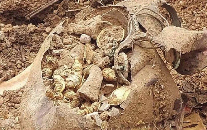 Trong quá trình đào đất để xây nhà, các công nhân đã vô tình đào trúng kho báu. Đó là một hũ chứa đồ làm từ vàng, bạc và ruby bất ngờ được phát hiện ở độ sâu 0,6m. Sự việc xảy ra cách đây hơn 2 năm tại làng Pembarthi, Ấn Độ.