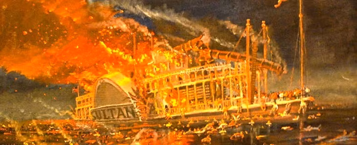 Khi con tàu mới chỉ đi được vài dặm, một chiếc nồi hơi bất ngờ phát nổ, khiến hàng trăm người thiệt mạng do bị các mảnh vỡ đánh trúng hoặc bị bỏng.