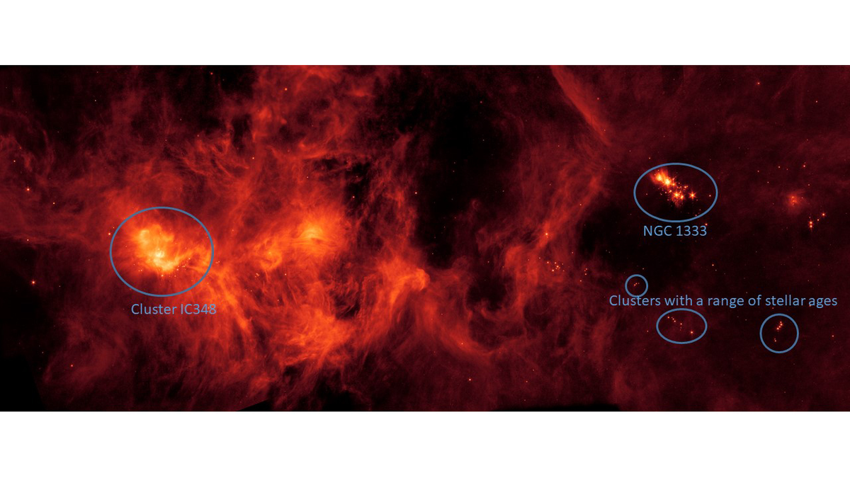 Dữ liệu từ Kính thiên văn Không gian Spitzer đã cho thấy dấu hiệu của "báu vật vũ trụ" này trong ánh sáng hồng ngoại từ hệ sao IC348 và đám mây phân tử Perseus.