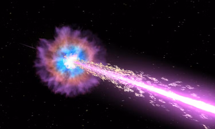 Tia vũ trụ dị thường này là tia gamma được tạo ra bởi sự va chạm khủng khiếp giữa hai ngôi sao neutron ở trung tâm thiên hà.