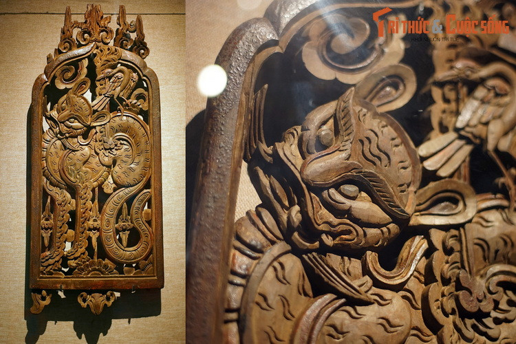 Bức chạm hổ trên ô thoáng cửa thế kỷ 17, hiện vật thuộc một công trình cổ ở Hạ Lôi, Mê Linh, Hà Nội.