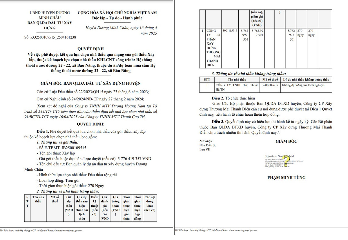Tiết kiệm hơn 13 triệu đồng, Cty Thanh Điền trúng gói xây lắp tại Dương Minh Châu Tiet kiem hon 13 trieu dong, Cty Thanh Dien trung goi xay lap tai Duong Minh Chau