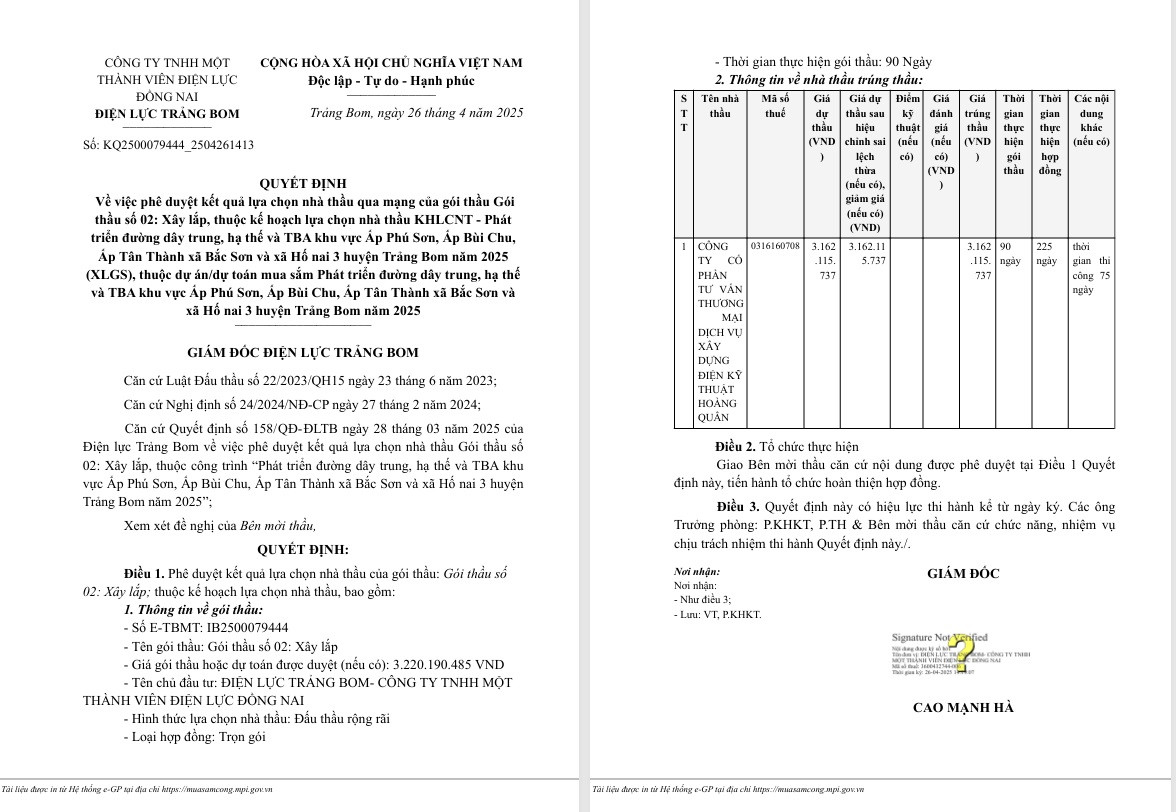 Năng lực nhà thầu một ngày trúng 3 gói tại Điện lực Trảng Bom Nang luc nha thau mot ngay trung 3 goi tai Dien luc Trang Bom
