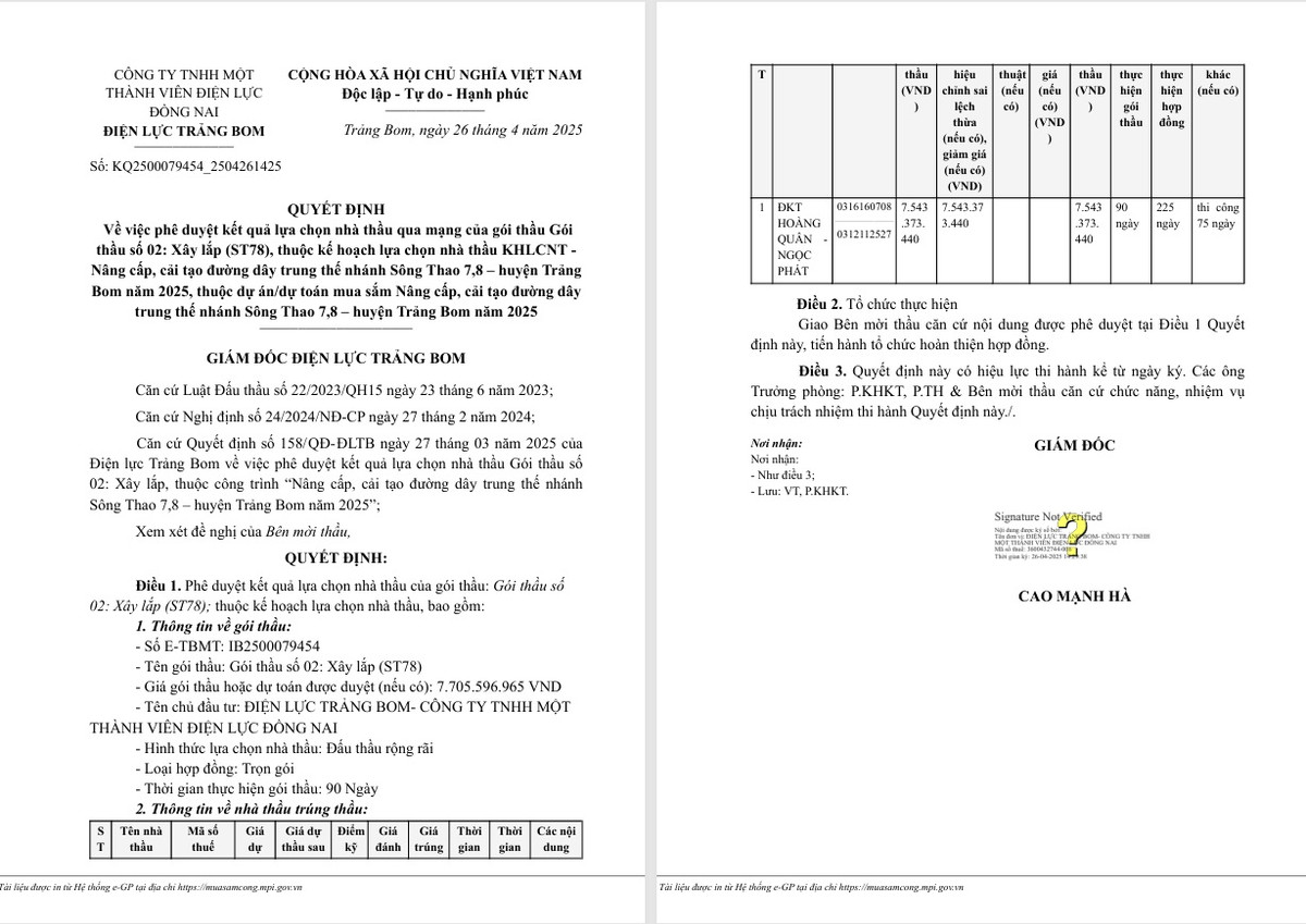 Năng lực nhà thầu một ngày trúng 3 gói tại Điện lực Trảng Bom - Hình 2 Nang luc nha thau mot ngay trung 3 goi tai Dien luc Trang Bom-Hinh-2