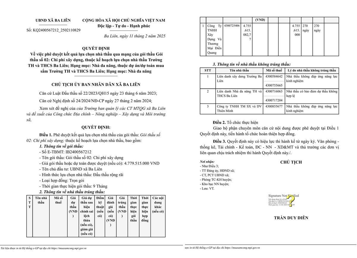 Quảng Ngãi: Nhà thầu nào vừa trúng gói thầu xây dựng trường Ba Liên? Quang Ngai: Nha thau nao vua trung goi thau xay dung truong Ba Lien?