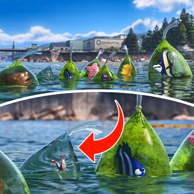 7. Finding Dory (2016): Thức ăn ưa thích của loài tôm là các loại vi khuẩn. Vì thế nên túi ny-lon của tôm Jacques lúc nào cũng sạch sẽ.