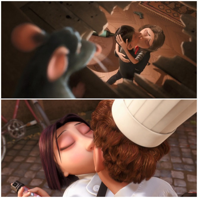 12. Ratatouille (2007): Chú chuột Remy đã chứng kiến 2 cảnh "âu yếm" quan trọng nhất trong bộ phim.