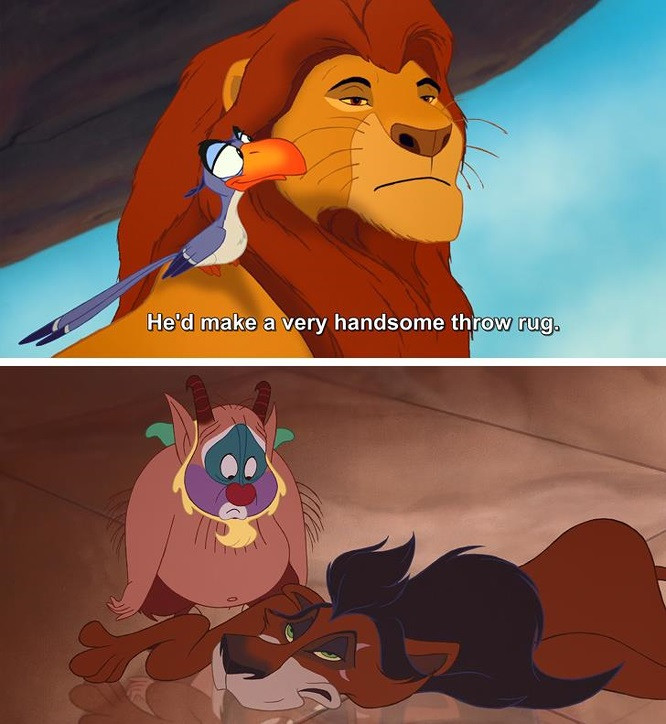 17. The Lion King (1994): Tể tướng vẹt Zazu tin rằng Scar sẽ trở thành một tấm thảm đẹp và bên dưới là cách hắn trở lại trong Hercules (1997).