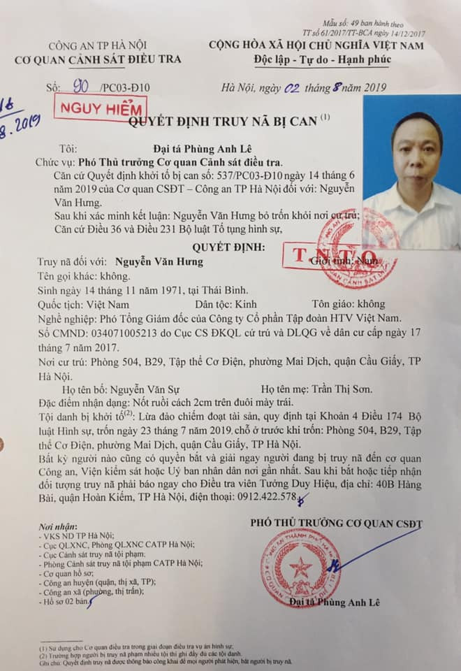 Truy na Pho TGD Cty Tap doan HTV VN lua dao tien ti