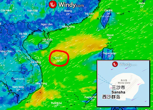 Ung dung thoi tiet chu thich sai dia danh Hoang Sa