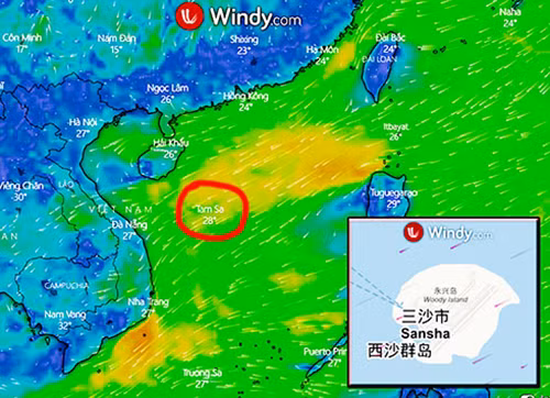 Ung dung thoi tiet chu thich sai dia danh Hoang Sa