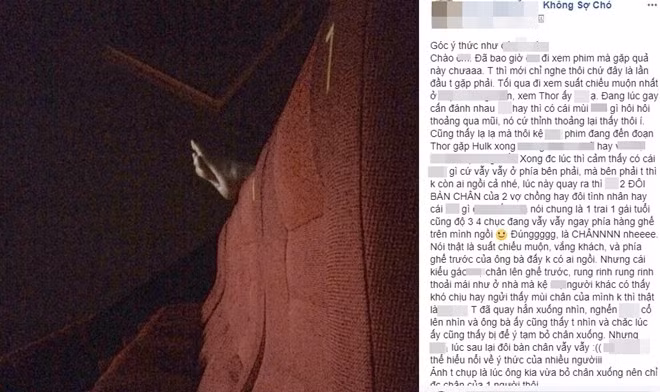 Buc xuc trai gai gac chan boc mui len ghe trong rap phim