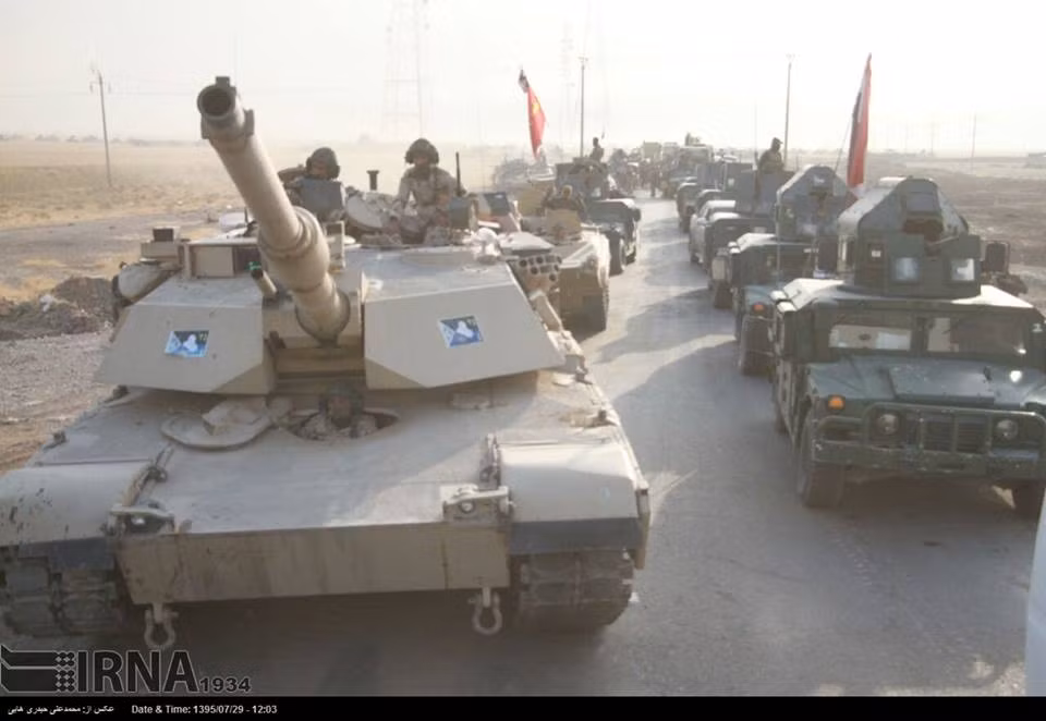 Xe tăng M1 Abrams được triển khai cho chiến dịch. Nguồn ảnh: IRNA