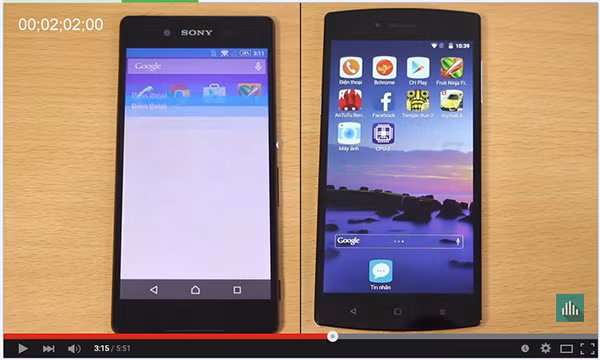 Thời gian 2 máy "so kè" nhau tính bằng miligiây. Bài test số 2 được Bphone hoàn thành trong 2 phút 02 giây.