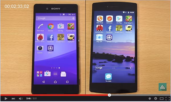 Trong bài test số 3, Bphone "đọ" với Xperia Z4 về tốc độ khởi chạy các ứng dụng trong cùng một lần nhấn. Để khởi động trình duyệt web, Bphone dường như nhanh hơn Z4 chỉ trong 1 tích tắc. Với game Fruit Ninja, hai máy có tốc độ khởi chạy game ngang nhau.