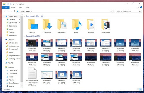  6. Sử dụng tính năng Explorer Quick Access. Trình quản lý tập tin File Explorer trong Windows 10 giờ đây có thể hiển thị các tập tin và thư mục được dùng gần đây và sắp xếp lên đầu danh sách. Tính năng này thực sự rất hữu ích để người dùng có thể truy xuất nhanh các tập tin tài liệu, hình ảnh cần thiết mà không cần phải thực hiện nhiều thao tác như trong các phiên bản Windows trước đây.