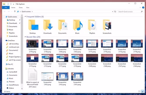 6. Sử dụng tính năng Explorer Quick Access. Trình quản lý tập tin File Explorer trong Windows 10 giờ đây có thể hiển thị các tập tin và thư mục được dùng gần đây và sắp xếp lên đầu danh sách. Tính năng này thực sự rất hữu ích để người dùng có thể truy xuất nhanh các tập tin tài liệu, hình ảnh cần thiết mà không cần phải thực hiện nhiều thao tác như trong các phiên bản Windows trước đây.