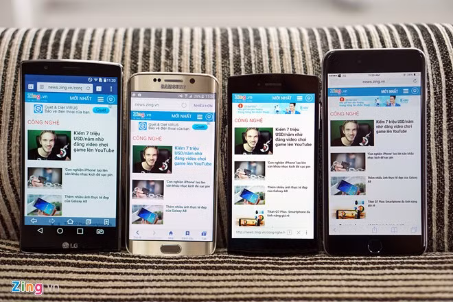 Bphone hiển thị hiệu quả ngang ngửa với iPhone 6 Plus, với 4 tin bài trên một trang. Trong khi đó, LG G4 và Galaxy S6 Edge tuy có màn hình nhỉnh hơn nhưng chỉ hiển thị được 3 tin bài/trang. Có thể kết luận Bphone có khả năng hiển thị hiệu quả ngang iPhone 6 Plus khi duyệt web.