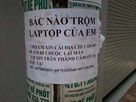 Chủ nhân tìm laptop bằng mọi cách và không quên "trân thành" cảm ơn (thay vì chân thành cảm ơn).