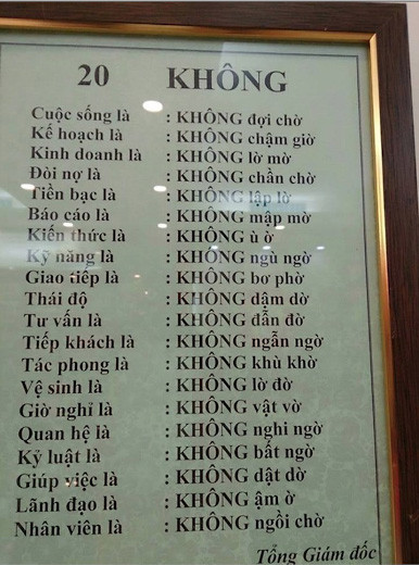 Quy định 20 "không" của Tổng Giám đốc dặn dò nhân viên.
