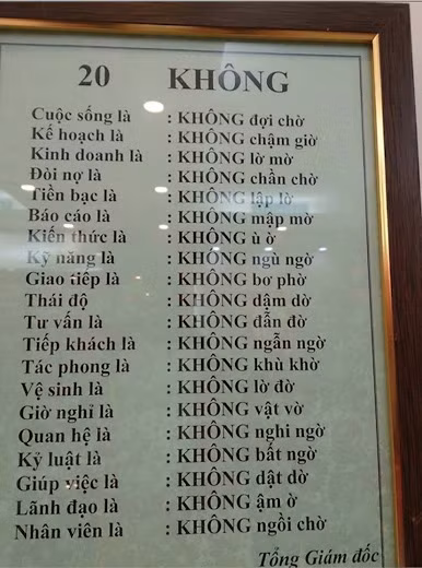 Quy định 20 "không" của Tổng Giám đốc dặn dò nhân viên.