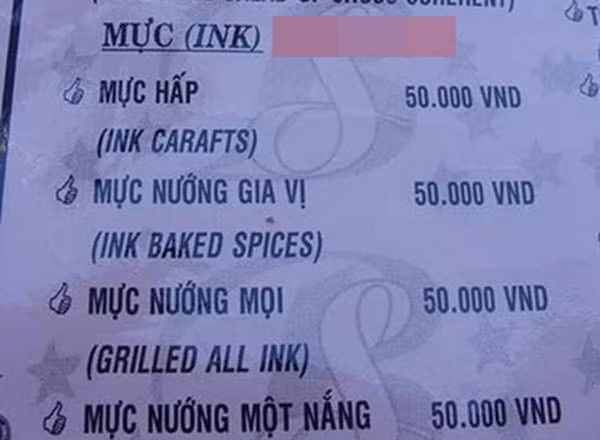 Món mực được dịch sang tiếng Anh bá đạo.